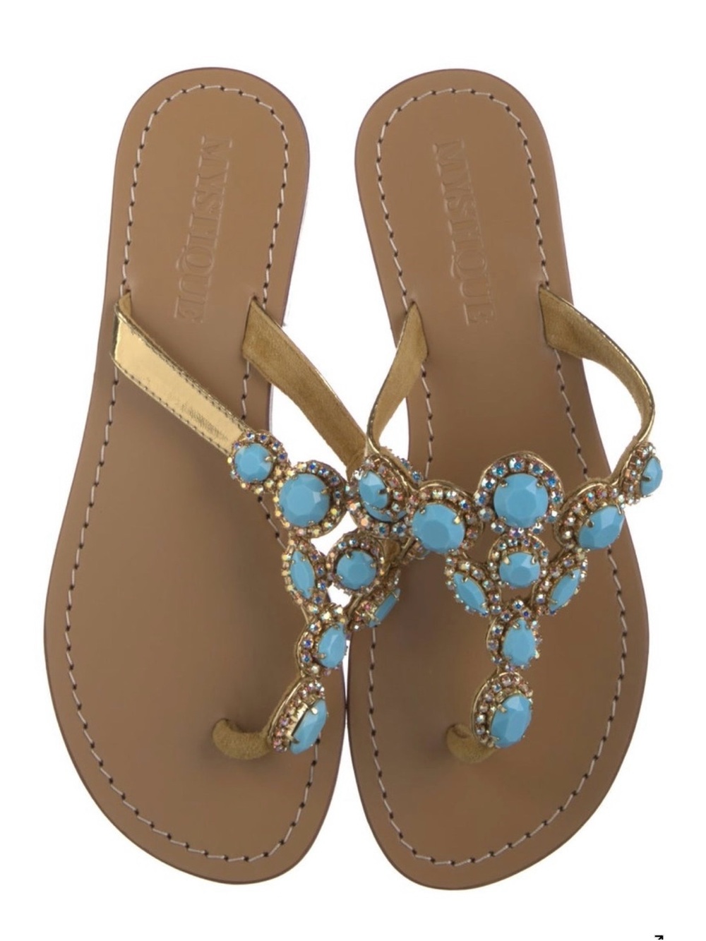 Mystique Boutique Gold Sandals with Turquoise Beaded Accents - Women